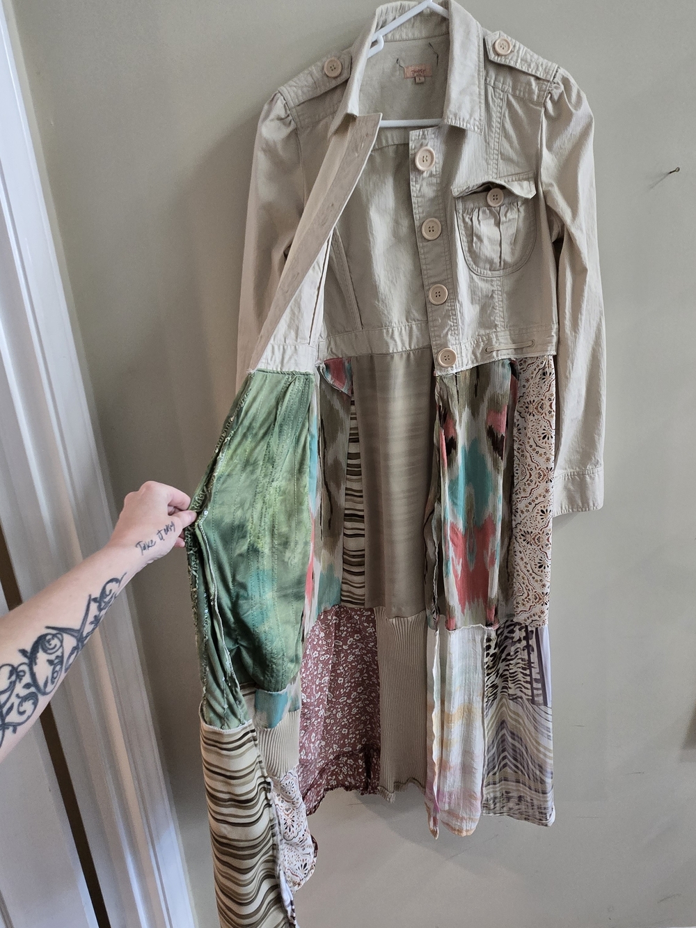 Handmade Upcycled Patchwork Denim Jacket Duster Coat Boho Cottagecore Festival L